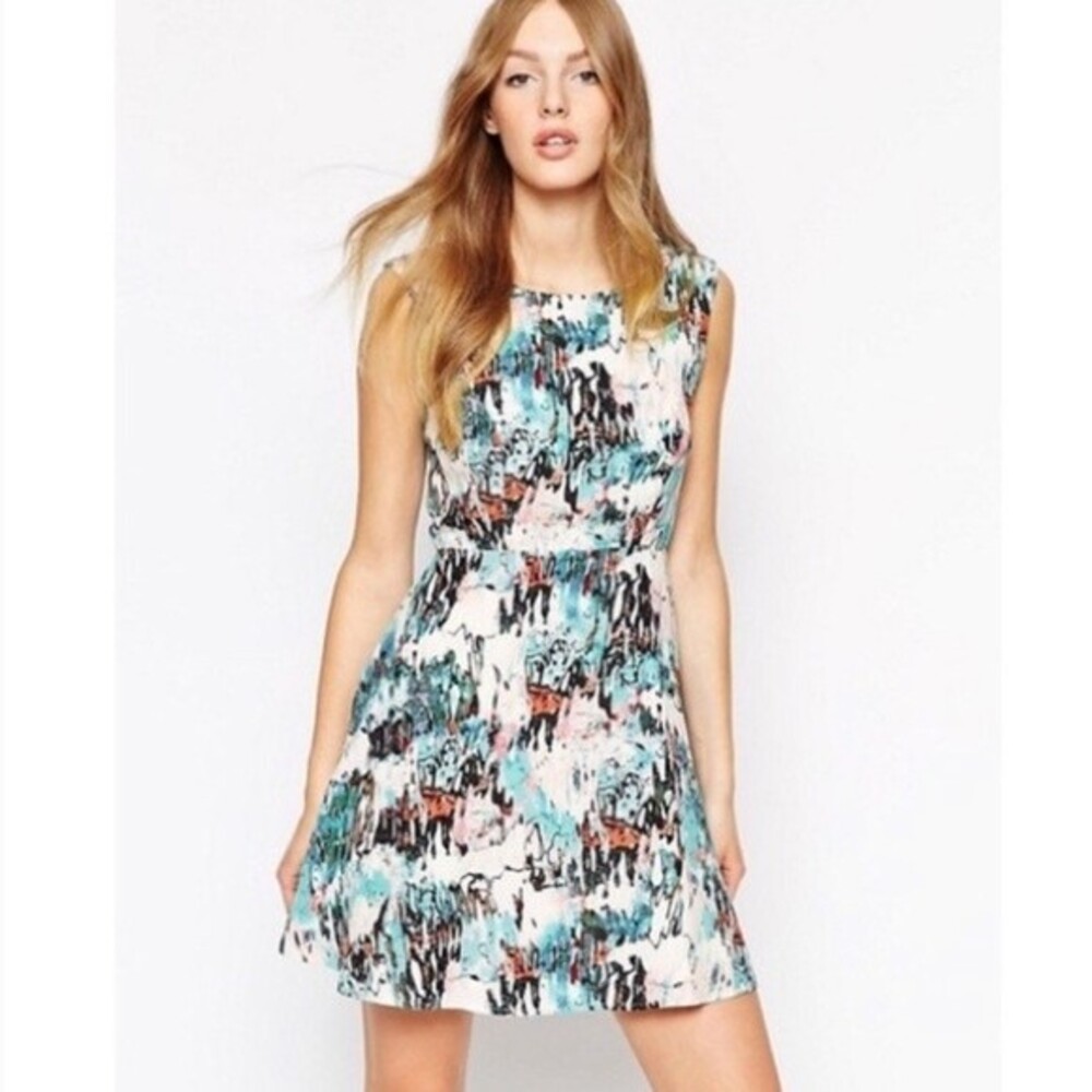 French Connection artistic abstract watercolor print dress size 0 NWOT